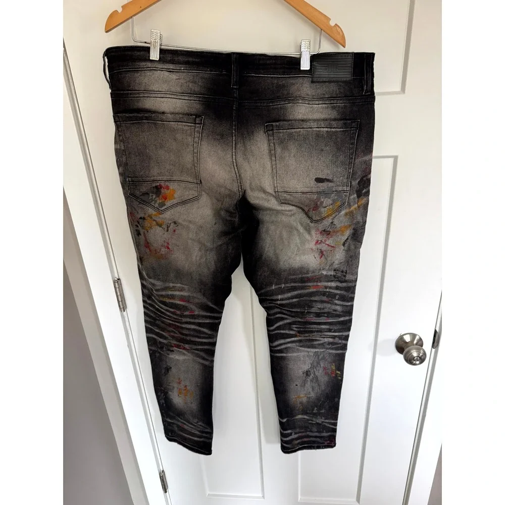 Jordan Craig Legacy Sean Black Distressed Paint Splatter Moto Jeans 38x32